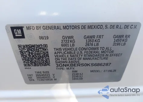 2019 Chevrolet Blazer Rs z USA, uszkodzony, nr VIN 3GNKBERS0KS686287